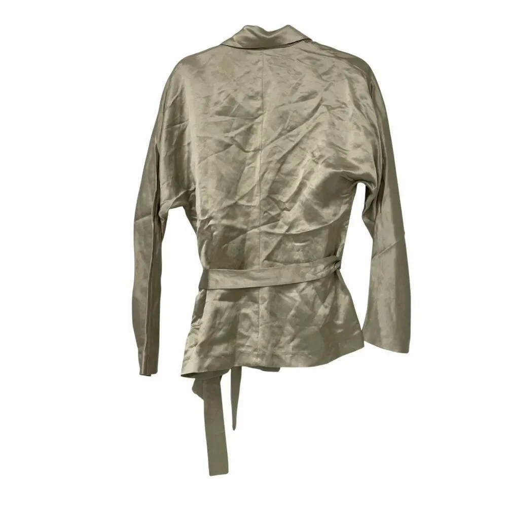 Zara Womens Satin Effect Blazer Jacket Belted XS Stone Limited Ed 8404/676 NWT